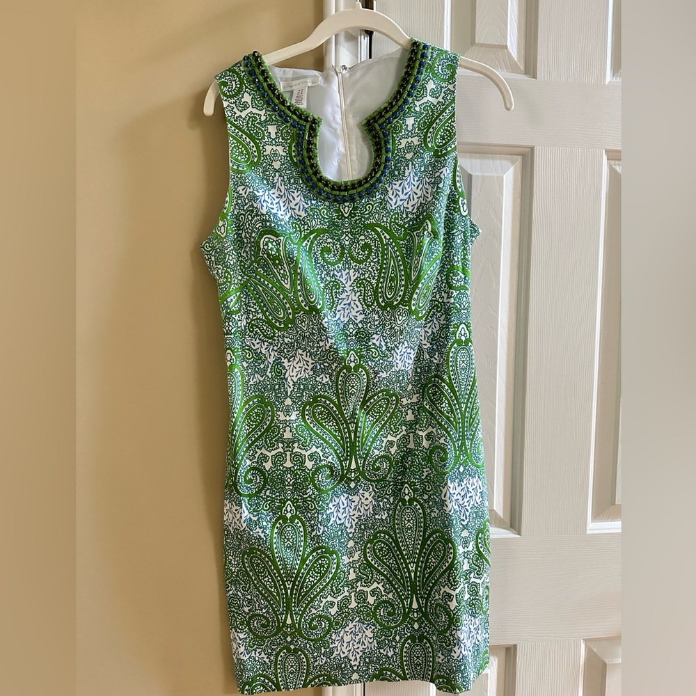 Print dress with bead detailing